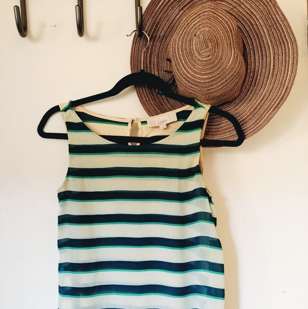 [LOFT] Green & Cream sleeveless blouse